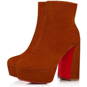 Christian Louboutin Movida Booty 130 Brown Foxy Platform Block Heel Boot 36.5